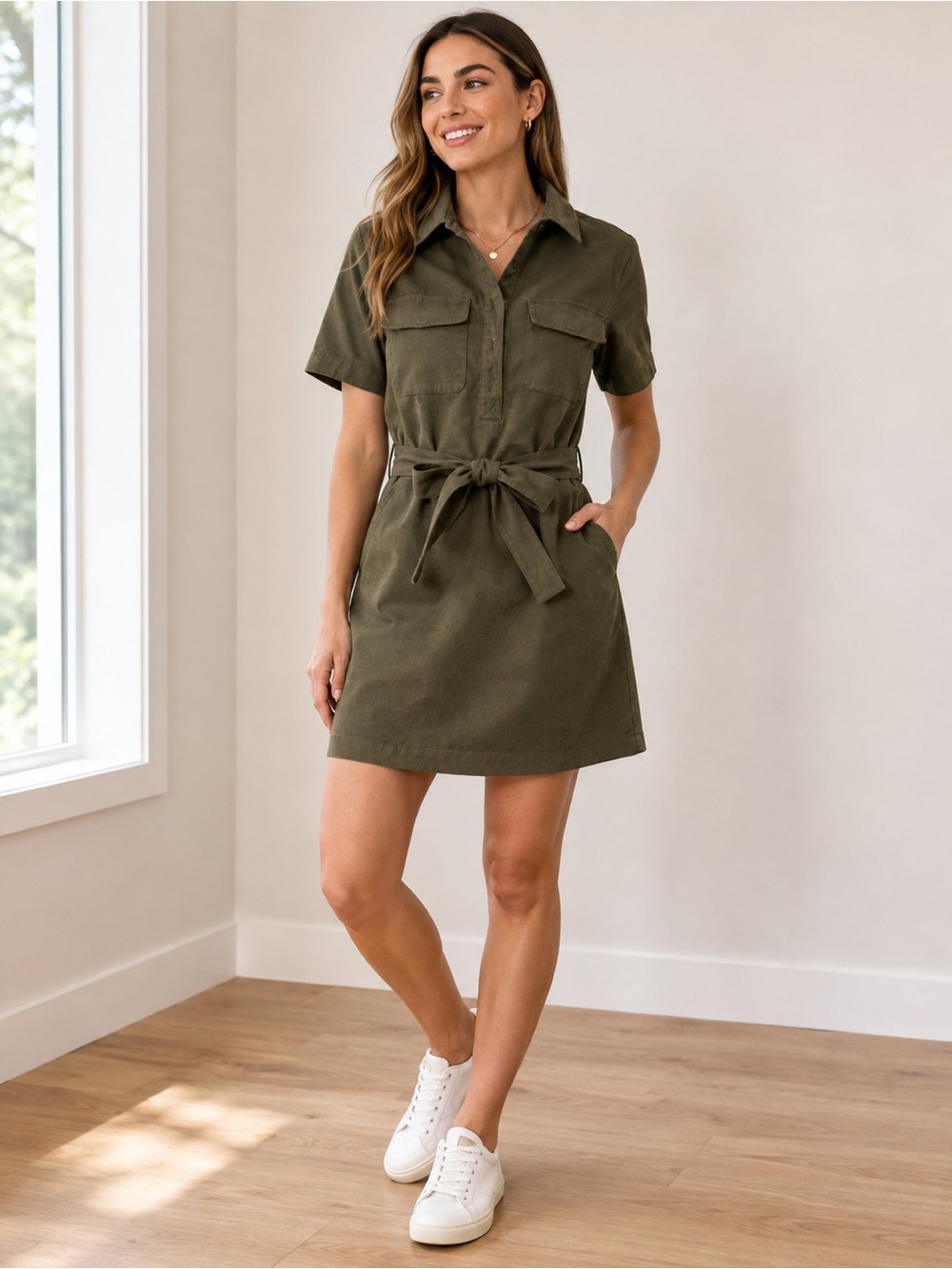 NWT Banana Republic Green Suede Utility Shirt Dress XS Tall Belted